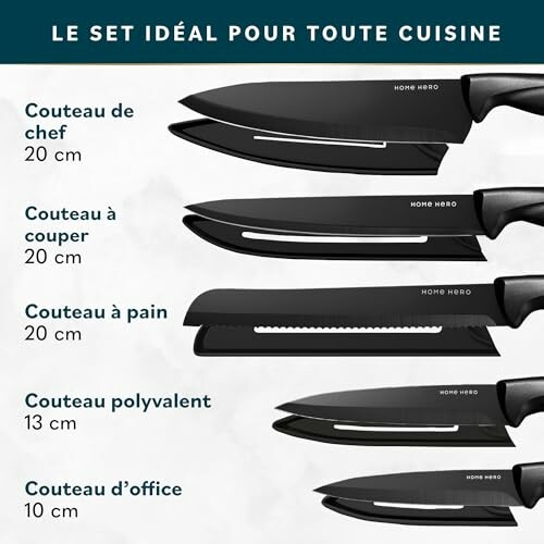 Ensemble de couteaux de cuisine avec cinq types différents.