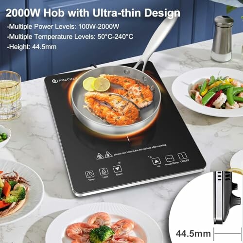 Plaque de cuisson à induction avec design ultra-fin et plusieurs niveaux de puissance.