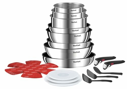 Set de casseroles et poêles Tefal en acier inoxydable avec accessoires.